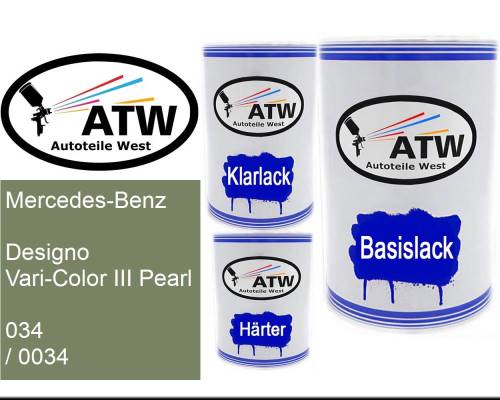Mercedes-Benz, Designo Vari-Color III Pearl, 034 / 0034: 500ml Lackdose + 500ml Klarlack + 250ml Härter - Set, von ATW Autoteile West.